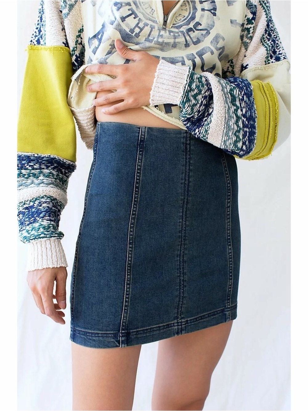 Free People Modern Femme Blue Denim Panel Mini Skirt 6